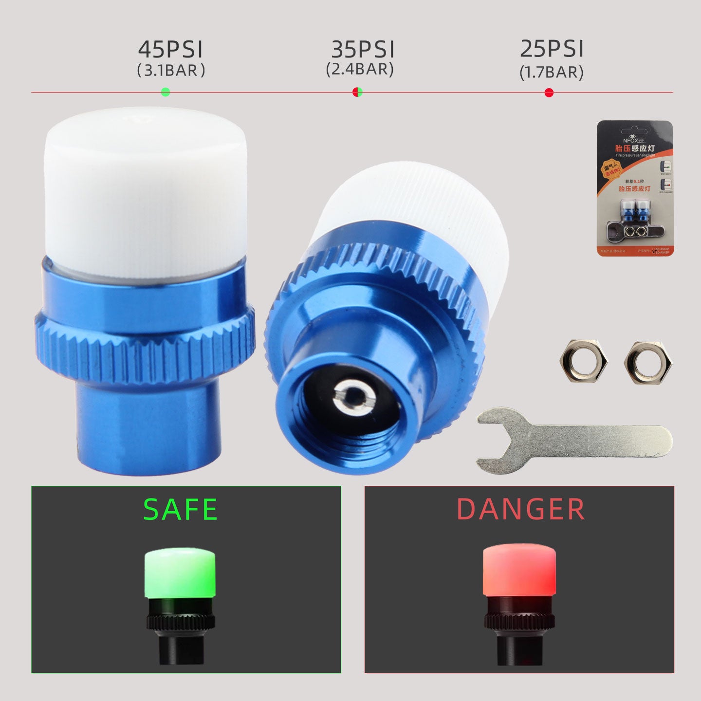 NFOX mountain bike tire pressure sensing light, high-precision pressure detection sensor, real-time monitoring of tire safety