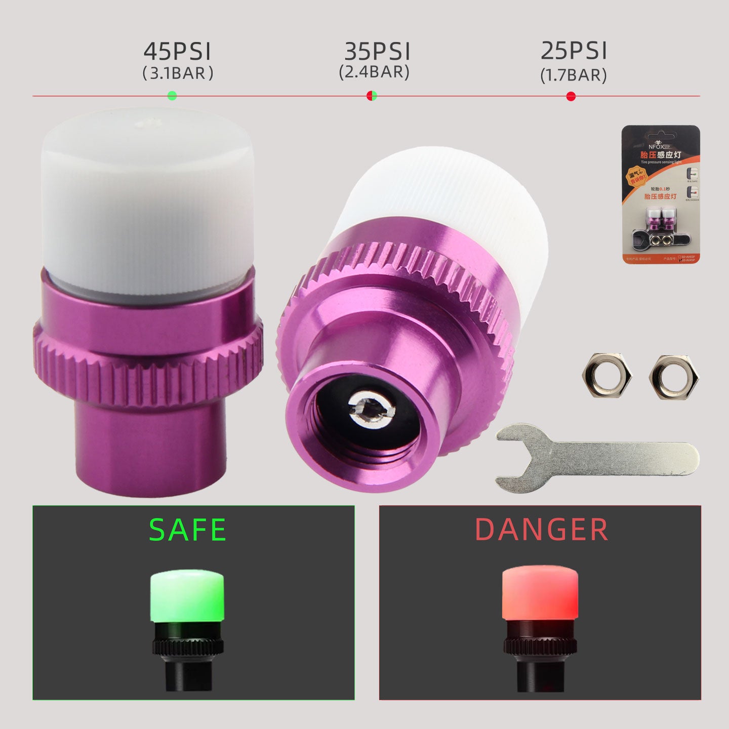 NFOX mountain bike tire pressure sensing light, high-precision pressure detection sensor, real-time monitoring of tire safety