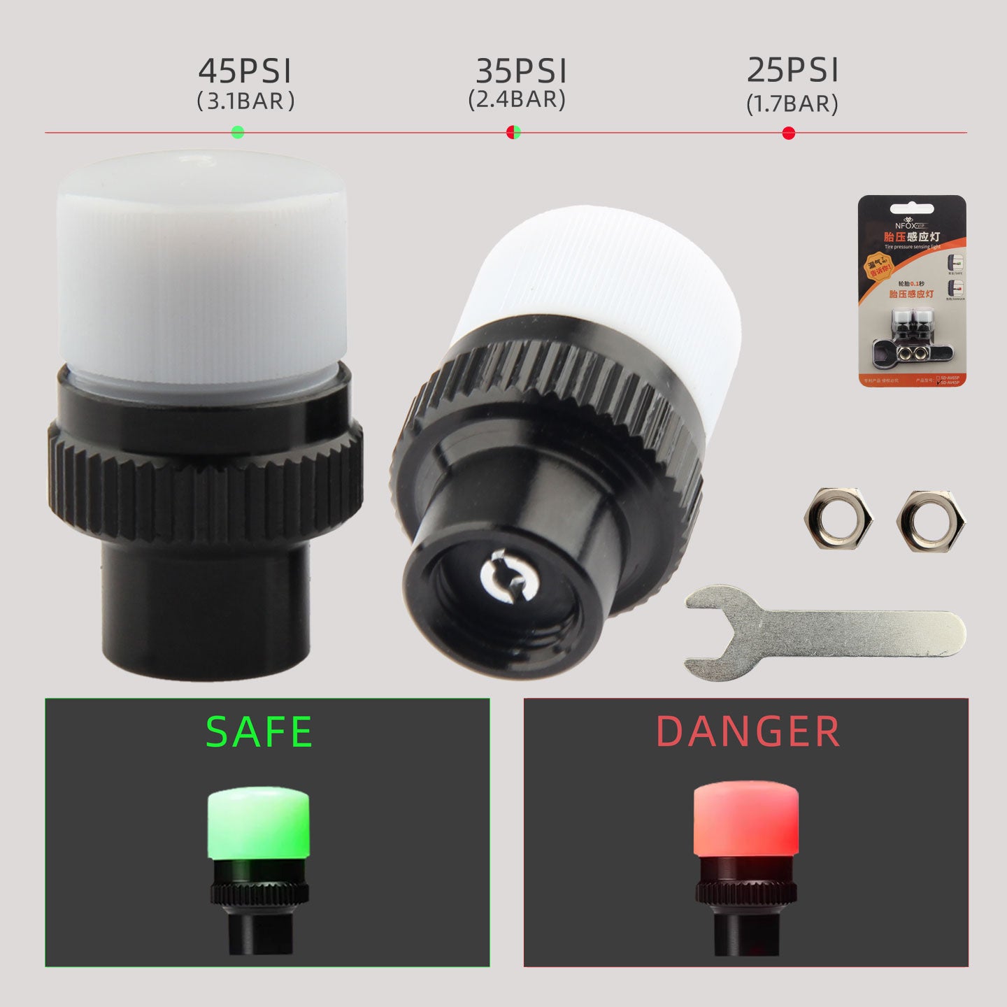 NFOX mountain bike tire pressure sensing light, high-precision pressure detection sensor, real-time monitoring of tire safety