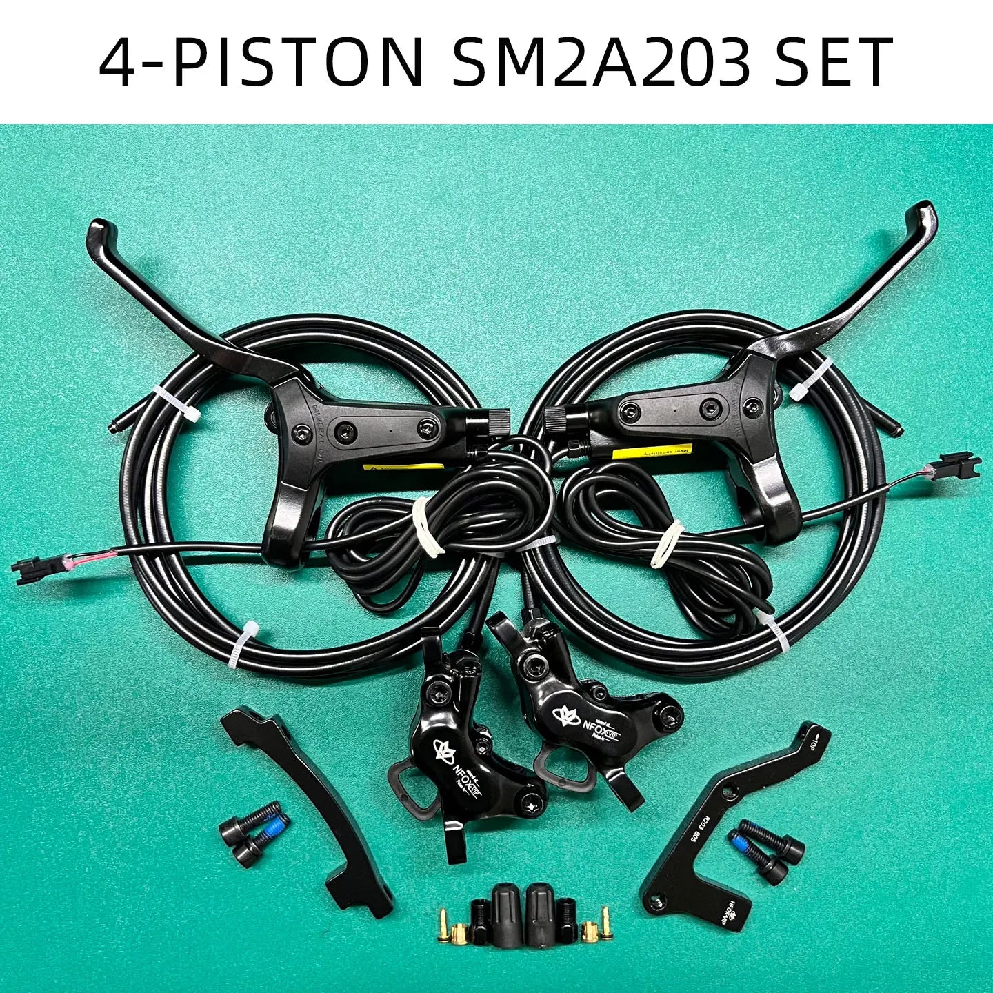 NFOX mountain bike hydraulic disc brake kit SM2A four piston caliper electric scooter 2-pin 3-pin power-off handle accessories