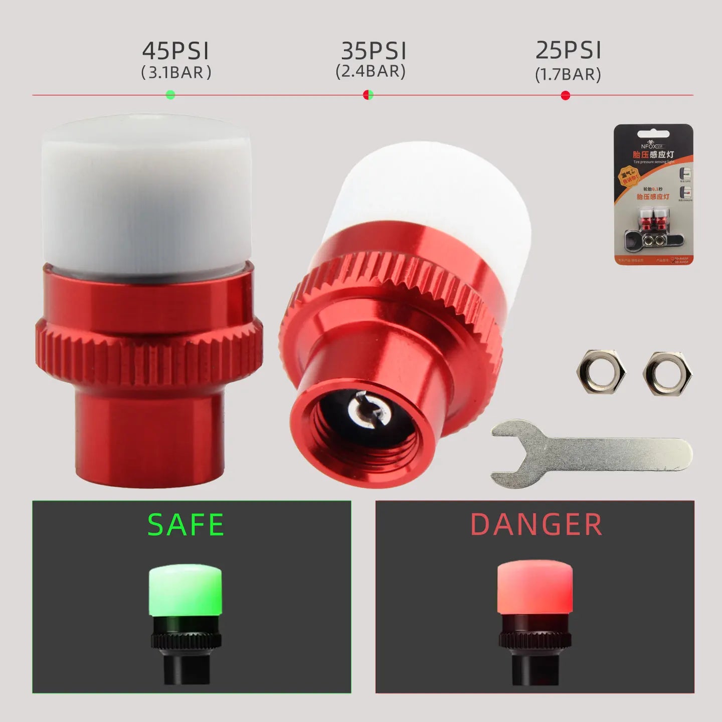 NFOX mountain bike tire pressure sensing light, high-precision pressure detection sensor, real-time monitoring of tire safety