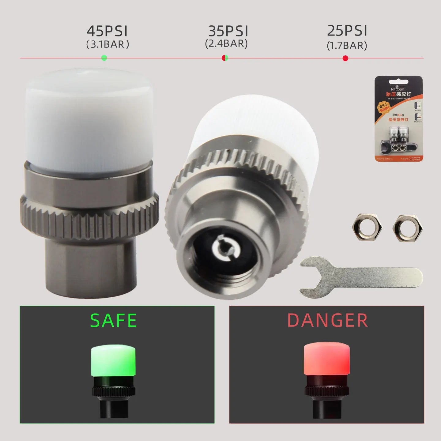 NFOX mountain bike tire pressure sensing light, high-precision pressure detection sensor, real-time monitoring of tire safety