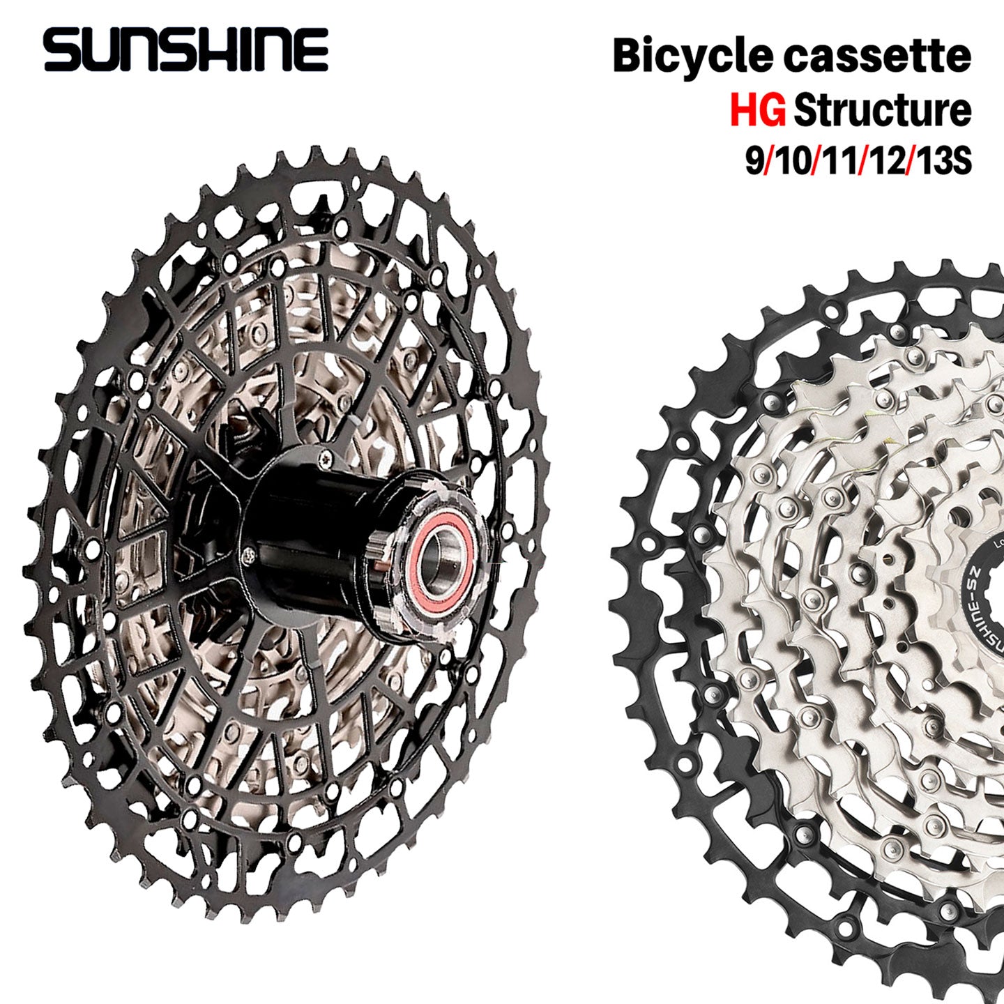SUNSHINE Hollow Mountain Freedom Wheel 9/10/11/12/13S Folding Bicycle 40T/42T/46T/48T/50T/52T Variable Speed Card Flywheel HG