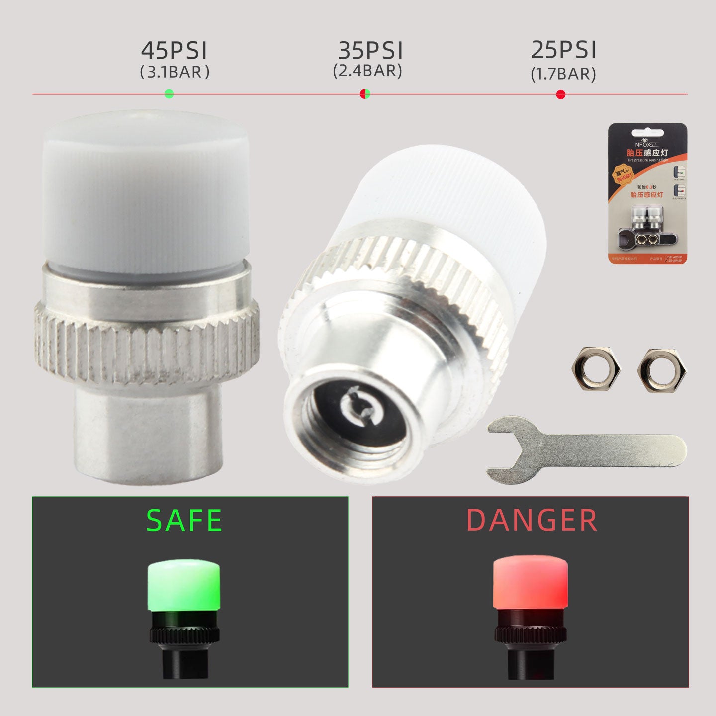 NFOX mountain bike tire pressure sensing light, high-precision pressure detection sensor, real-time monitoring of tire safety