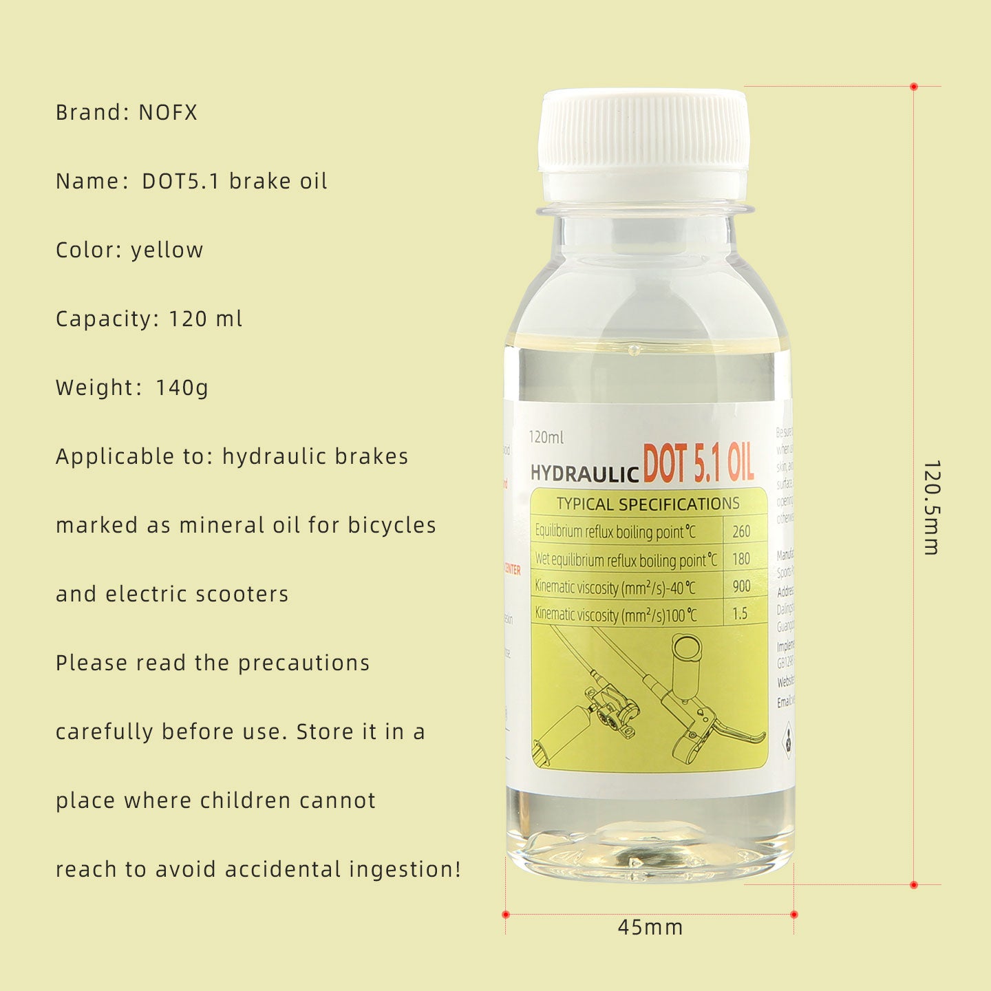 NFOX Mineral Oil DOT 5.1 Fluid 120ml/4.2oz Compatible Hydraulic Brake System Maintenance for Mountain Road Bike Electric Scooter