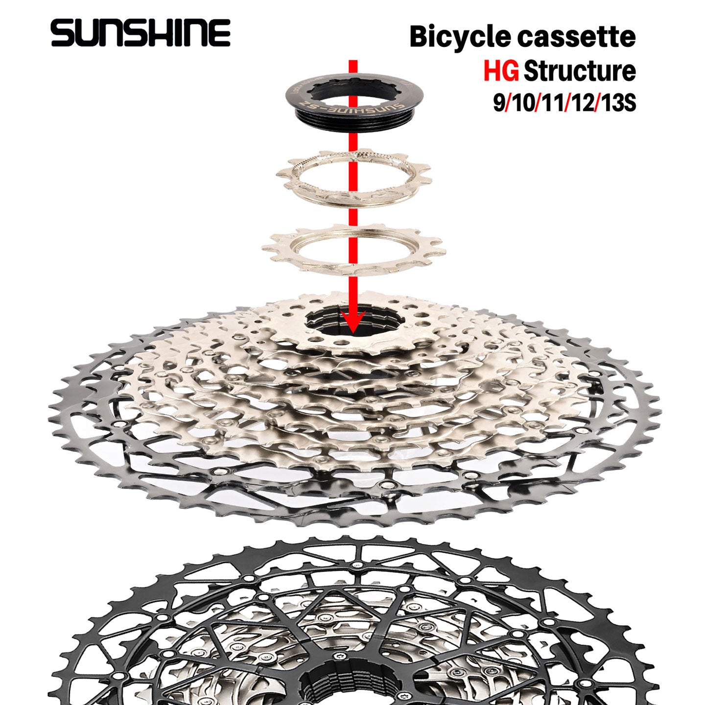 SUNSHINE Hollow Mountain Freedom Wheel 9/10/11/12/13S Folding Bicycle 40T/42T/46T/48T/50T/52T Variable Speed Card Flywheel HG
