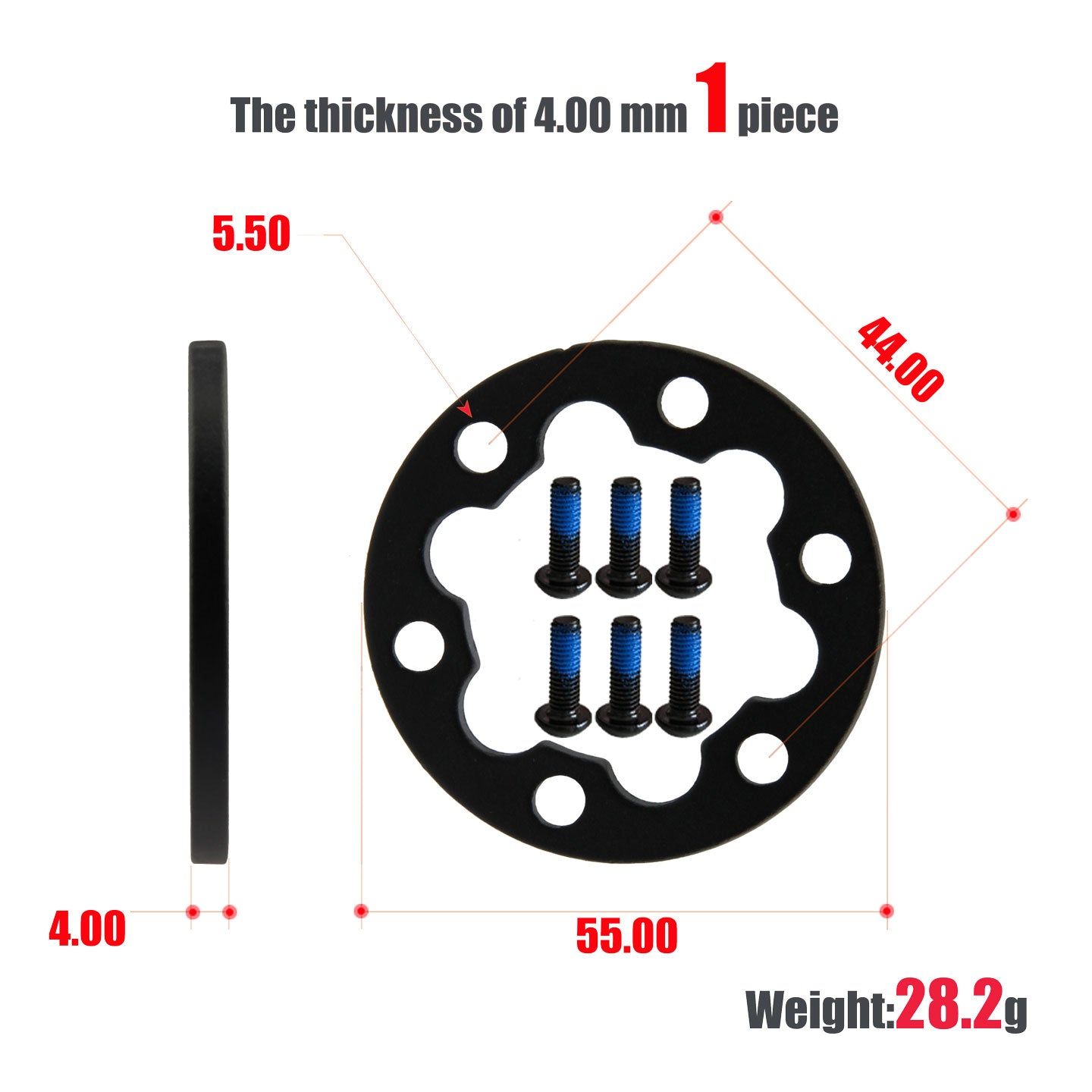Electric Scooter Brake Disc Gasket Round Black 4.0mm Inner Fancy Bicycle Disc 6-hole Gasket Wheel Hub Flower Drum High Pad