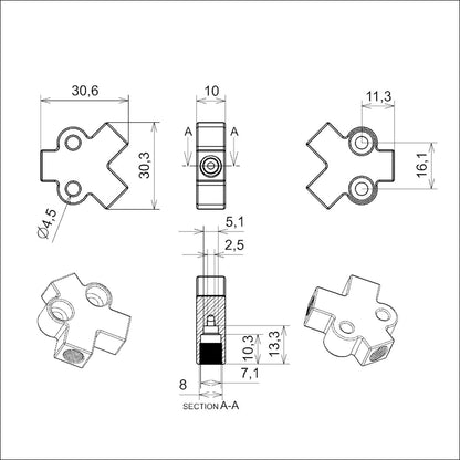 NFOX TE Oil Needle Copper Sleeve Three-Wheeled Vehicle Hydraulic Brake Oil Brake Three-Way Aluminum Alloy One-to-Two Accessories Modification Oil Pipe Connector Oil Distributor Valve