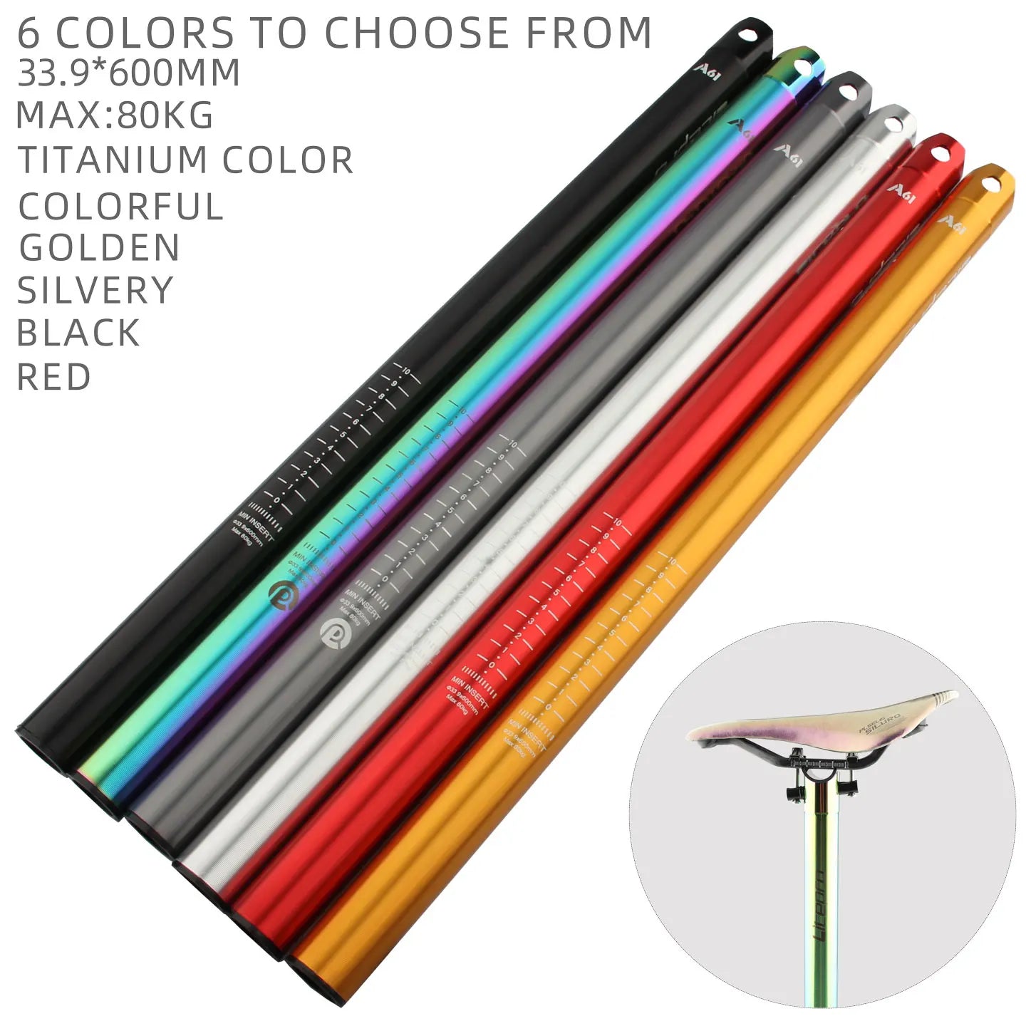 Ultra light aluminum alloy 33.9 * 600mm mountain bike seat tube MTB road foldable seat post universal 31.8 * 580mm accessory