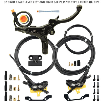 NFOX electric scooter tricycle brake with parking handle 4-piston heat dissipation hydraulic caliper three-way one drag two kit