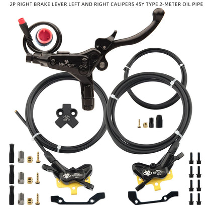 NFOX electric scooter tricycle brake with parking handle 4-piston heat dissipation hydraulic caliper three-way one drag two kit
