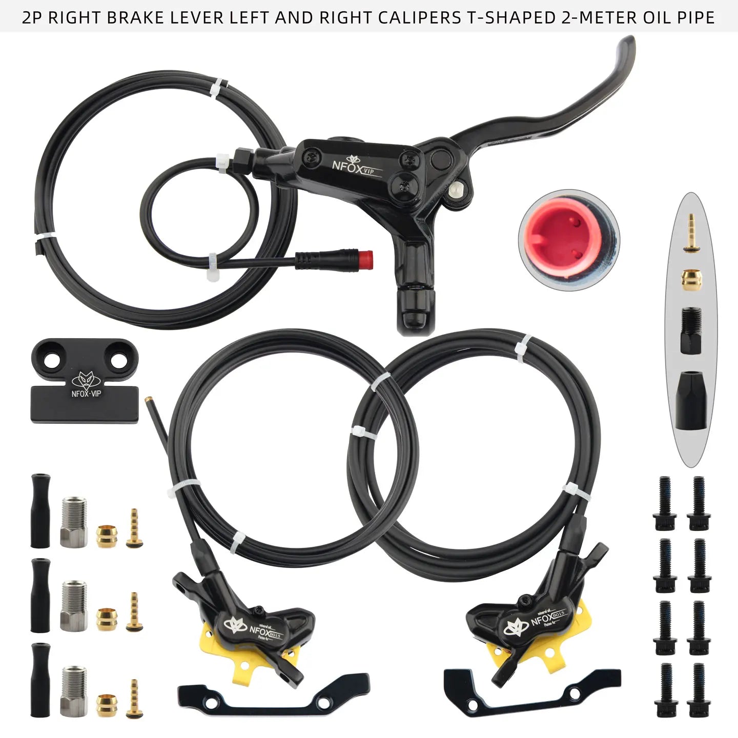 NFOX B015-4 piston caliper tricycle power-off brake handle three-way one support two oil pipe accessories hydraulic brake kit