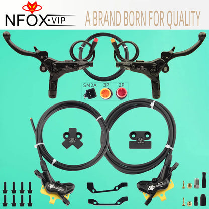 NFOX electric scooter tricycle brake with parking handle 4-piston heat dissipation hydraulic caliper three-way one drag two kit
