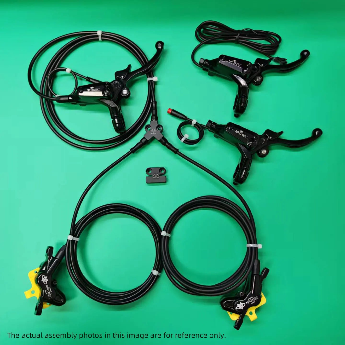 NFOX electric scooter tricycle brake with parking handle 4-piston heat dissipation hydraulic caliper three-way one drag two kit