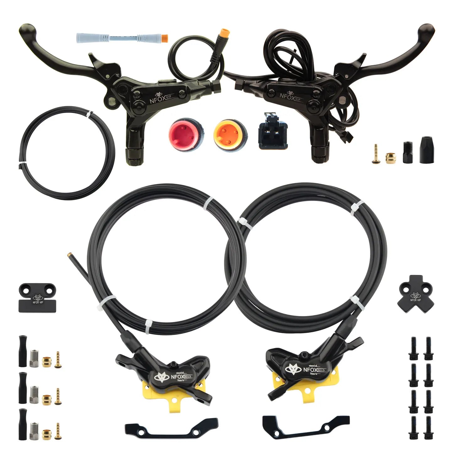 NFOX electric scooter tricycle brake with parking handle 4-piston heat dissipation hydraulic caliper three-way one drag two kit