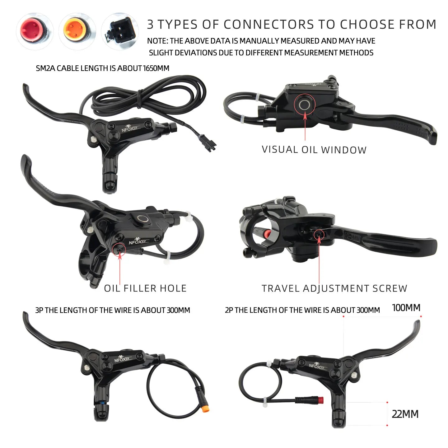 NFOX B015-4 piston caliper tricycle power-off brake handle three-way one support two oil pipe accessories hydraulic brake kit