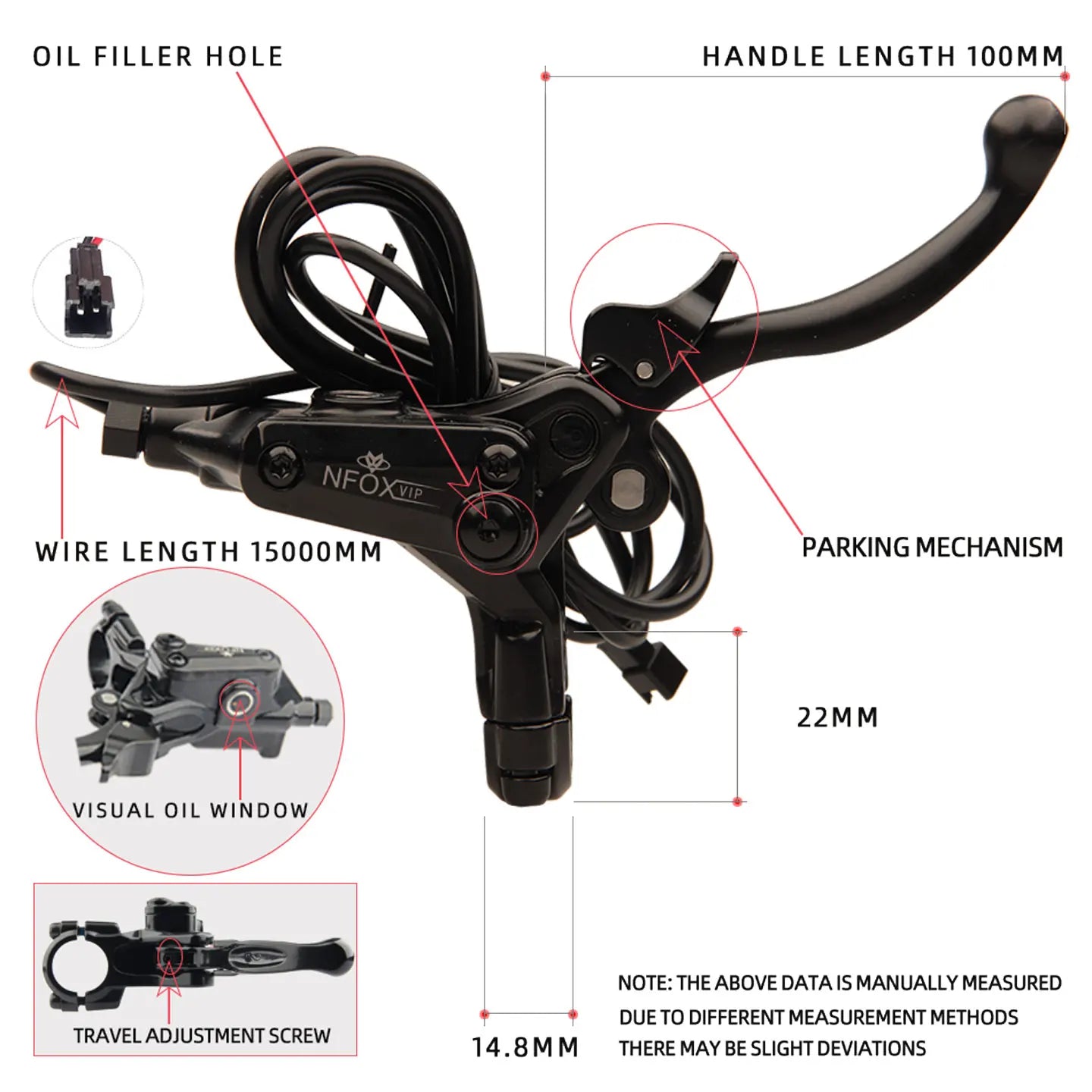 NFOX electric scooter tricycle brake with parking handle 4-piston heat dissipation hydraulic caliper three-way one drag two kit