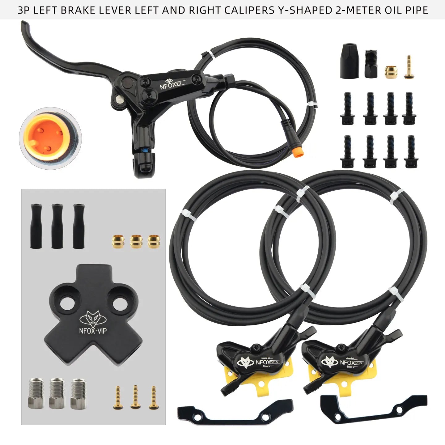 NFOX B015-4 piston caliper tricycle power-off brake handle three-way one support two oil pipe accessories hydraulic brake kit