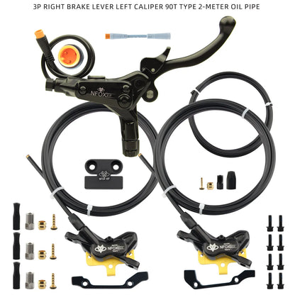NFOX electric scooter tricycle brake with parking handle 4-piston heat dissipation hydraulic caliper three-way one drag two kit