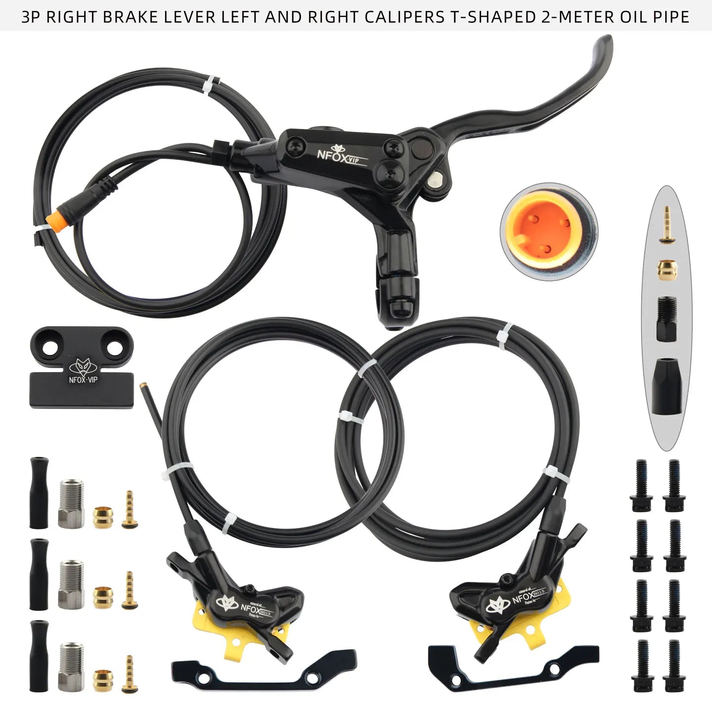 NFOX B015-4 piston caliper tricycle power-off brake handle three-way one support two oil pipe accessories hydraulic brake kit