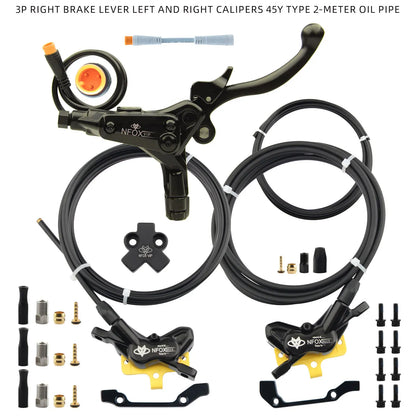 NFOX electric scooter tricycle brake with parking handle 4-piston heat dissipation hydraulic caliper three-way one drag two kit