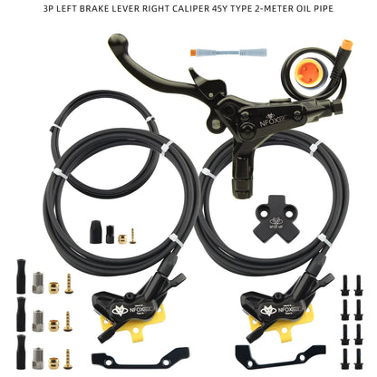 NFOX electric scooter tricycle brake with parking handle 4-piston heat dissipation hydraulic caliper three-way one drag two kit