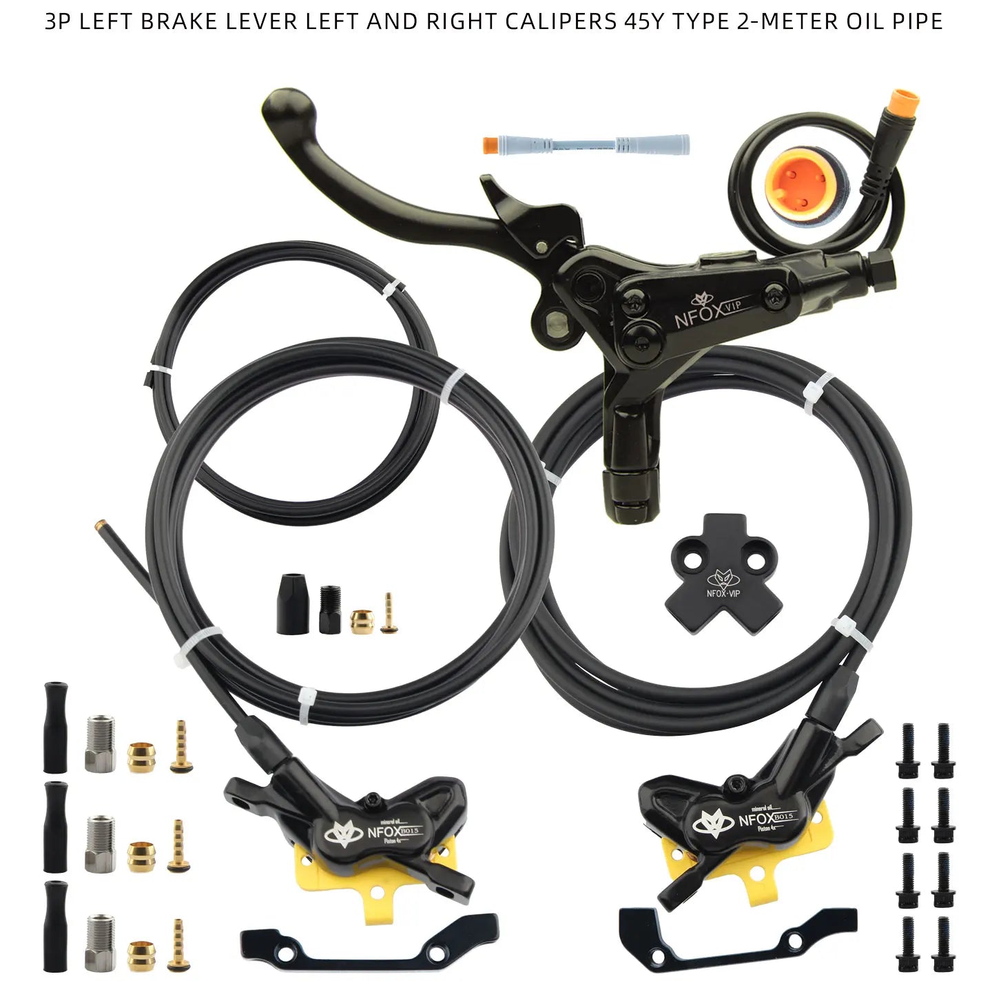 NFOX electric scooter tricycle brake with parking handle 4-piston heat dissipation hydraulic caliper three-way one drag two kit