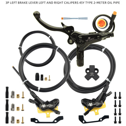 NFOX electric scooter tricycle brake with parking handle 4-piston heat dissipation hydraulic caliper three-way one drag two kit