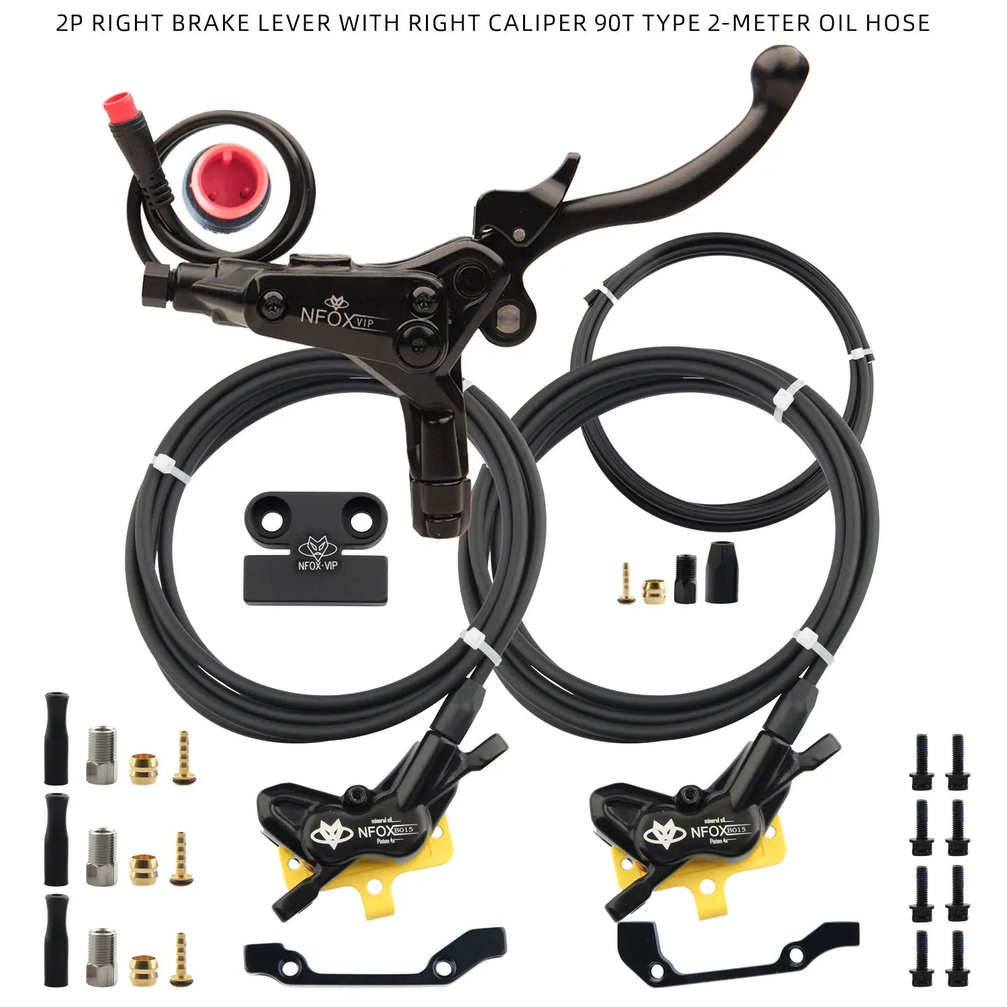 NFOX electric scooter tricycle brake with parking handle 4-piston heat dissipation hydraulic caliper three-way one drag two kit