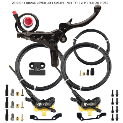 NFOX electric scooter tricycle brake with parking handle 4-piston heat dissipation hydraulic caliper three-way one drag two kit